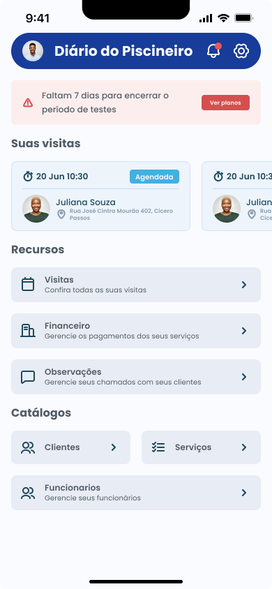 Plataforma de gerenciamento para piscineiros